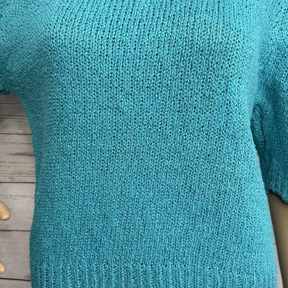 Renee Tener for Jeanne Pierre True Vintage Sweater Large Turquoise 80s Retro - Picture 7 of 12